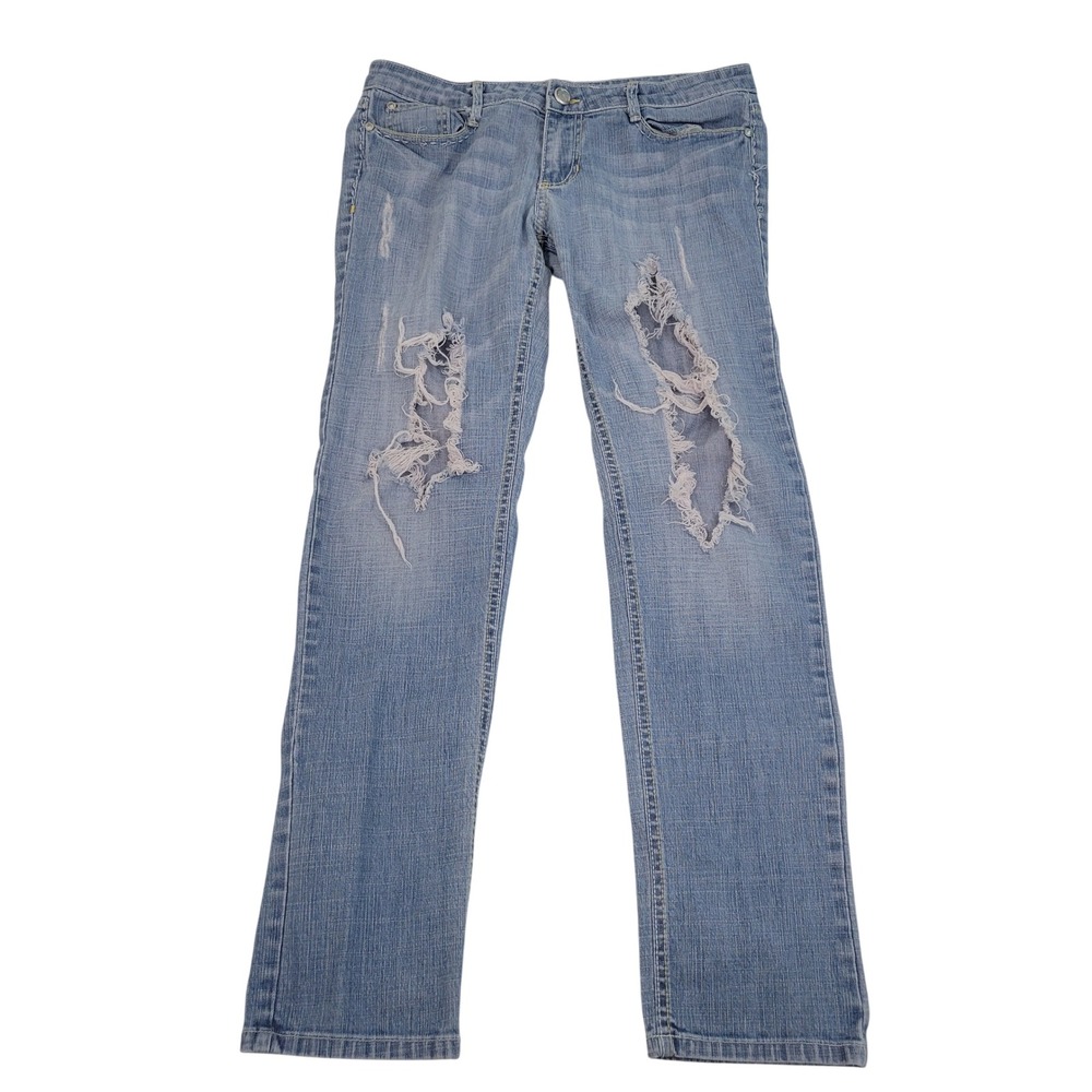 Vintage Y2K Watch LA Jeans 30 Distressed Ripped Low Rise Heavy Stitch Flare‎ USA